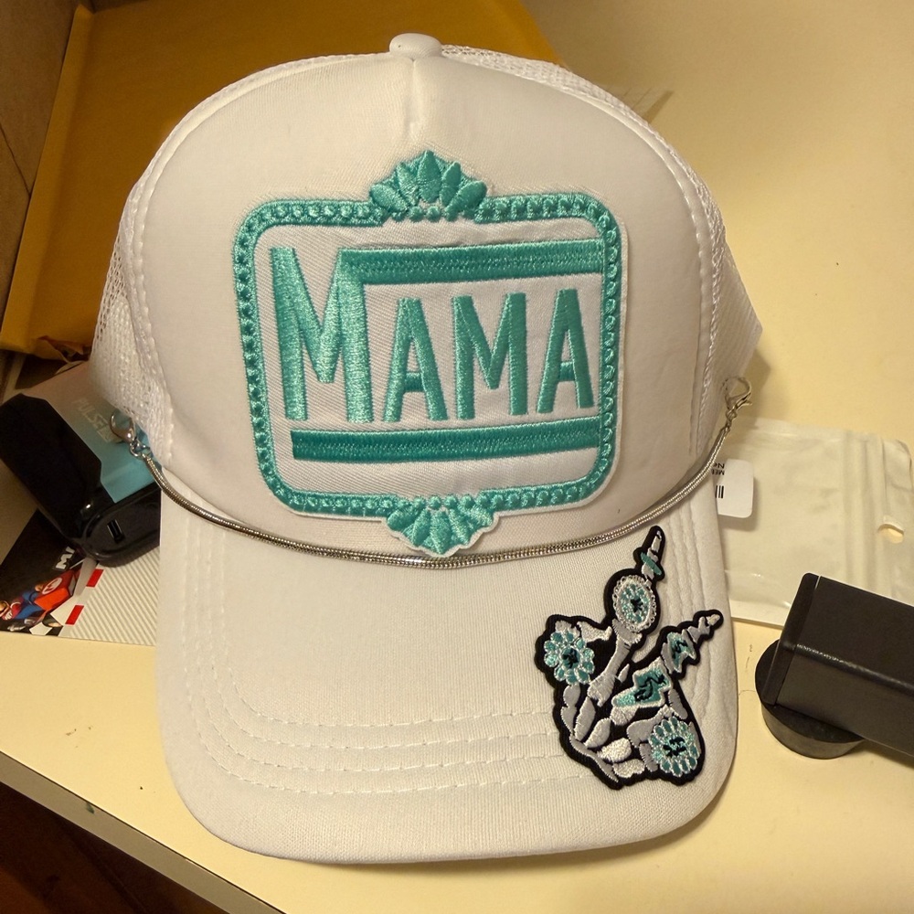 Teal and White 'MAMA' Embroidered Cap